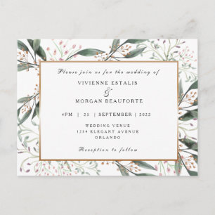 Elegant waterverf leaf gold bruiloft briefkaart