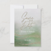 Elegant Waterverf Leaf Green & Gold Save the Date (Voorkant)