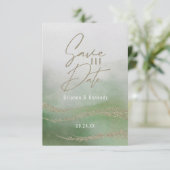 Elegant Waterverf Leaf Green & Gold Save the Date (Staand voorkant)