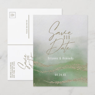 Elegant Waterverf Leaf Green & Gold Save the Date Aankondigingskaart