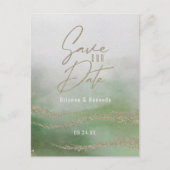 Elegant Waterverf Leaf Green & Gold Save the Date Aankondigingskaart (Voorkant)