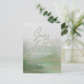 Elegant Waterverf Leaf Green & Gold Save the Date Aankondigingskaart (Staand voorkant)