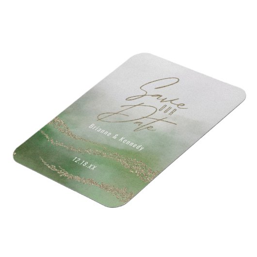 Elegant Waterverf Leaf Green & Gold Save the Date Magneet (Linkerzijde)