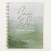 Elegant Waterverf Leaf Green & Gold Save the Date Planner (Voorkant)