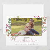 Elegant Waterverf Leaf Moederdag Foto Feestdagenkaart (Voorkant / Achterkant)