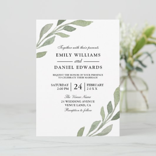 Elegant Waterverf Leaf Spring Fall Wedding Invite Kaart (Staand voorkant)