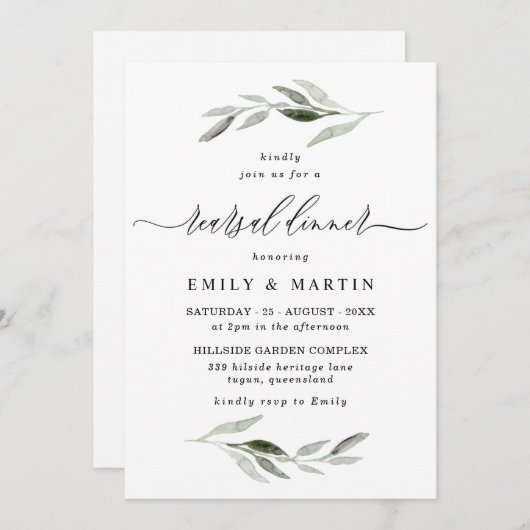 Elegant Waterverf Leaf Spring Rehearsal Dinner Kaart (Voorkant / Achterkant)