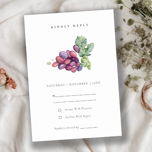 Elegant Waterverf Leafy Grape Foliage Wedding RSVP Kaartje