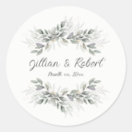 Elegant Waterverf Leaves Wedding Ronde Sticker