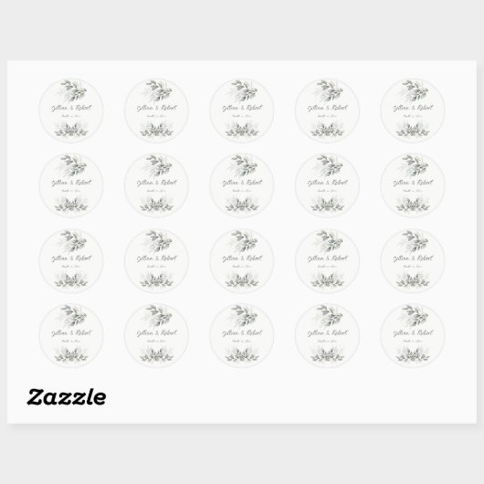 Elegant Waterverf Leaves Wedding Ronde Sticker (Vel)