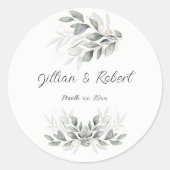 Elegant Waterverf Leaves Wedding Ronde Sticker (Voorkant)