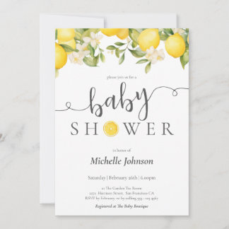 Elegant Waterverf Lemon Baby shower Kaart