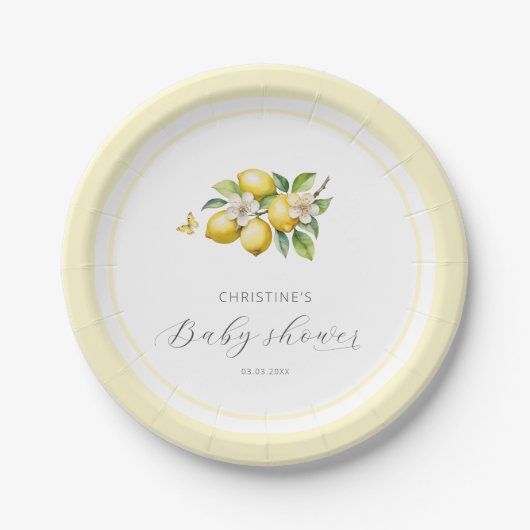 Elegant Waterverf Lemon Baby shower Papieren Bordje (Voorkant)