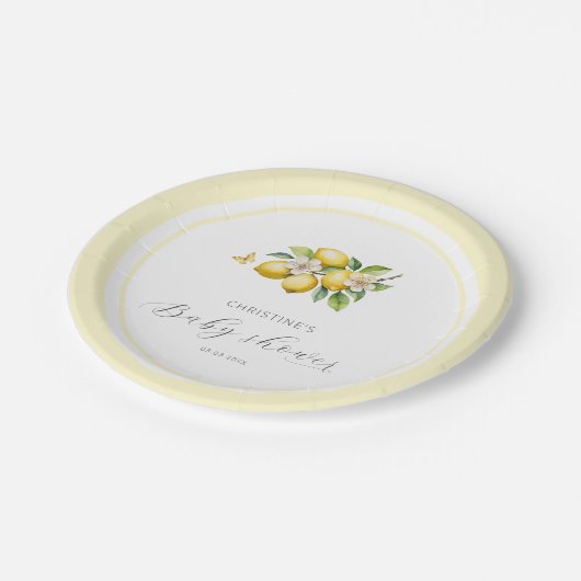 Elegant Waterverf Lemon Baby shower Papieren Bordje (Gekanteld)