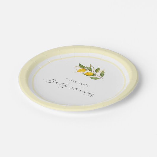 Elegant Waterverf Lemon Baby shower Papieren Bordje (Gekanteld)