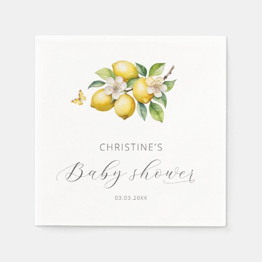Elegant Waterverf Lemon Baby shower Servet (Voorkant)