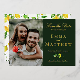 Elegant Waterverf Lemon Foto donkergroen Folie Uitnodiging