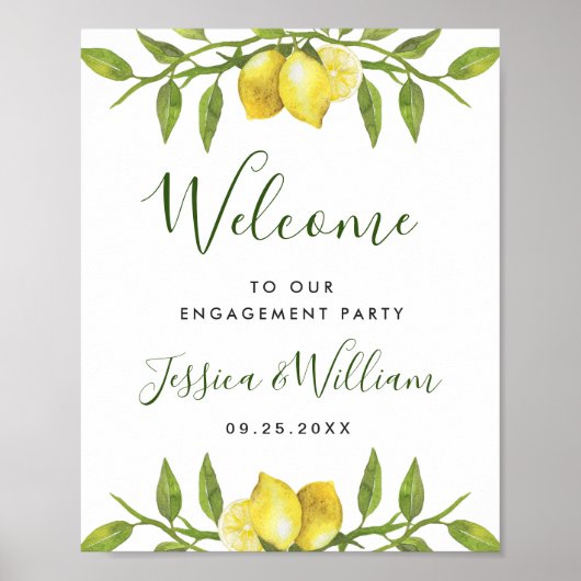 Elegant Waterverf Lemon Greenery ENGAGTY Poster (Voorkant)