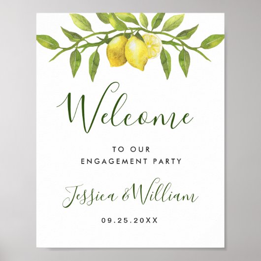 Elegant Waterverf Lemon Greenery ENGAGTY Poster (Voorkant)