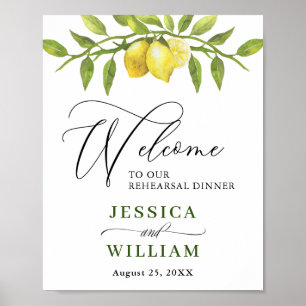 Elegant Waterverf Lemon Greenery REHEARSAL DINNER Poster