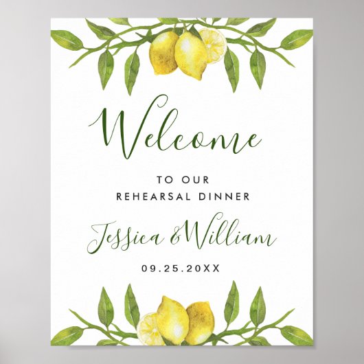 Elegant Waterverf Lemon Greenery REHEARSAL DINNER Poster (Voorkant)