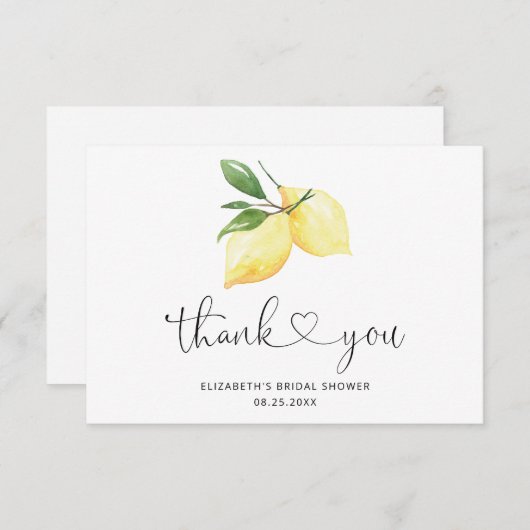 Elegant Waterverf Lemon Hartelijk dank Bedankkaart (Voorkant / Achterkant)