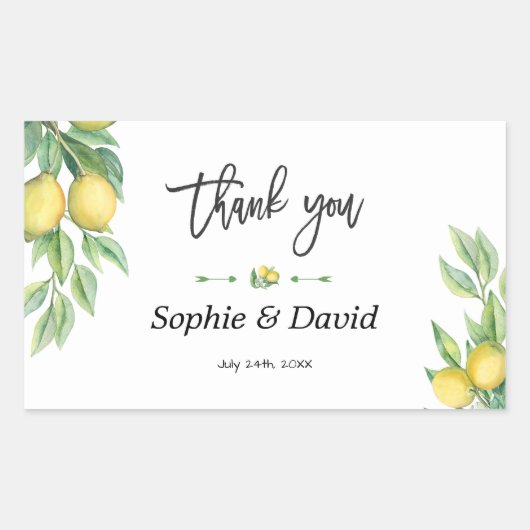 Elegant Waterverf Lemon Tropical Wedding Rechthoekige Sticker (Voorkant)