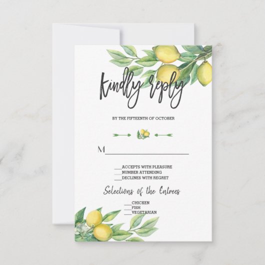 Elegant Waterverf Lemon Wedding Handwriting RSVP (Voorkant)