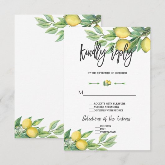 Elegant Waterverf Lemon Wedding Handwriting RSVP (Voorkant / Achterkant)