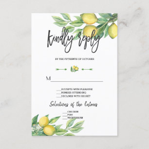 Elegant Waterverf Lemon Wedding Handwriting RSVP Kaartje