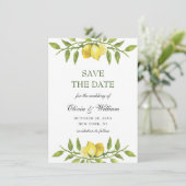 Elegant Waterverf Lemons Greenery Wedding Save The Date (Staand voorkant)