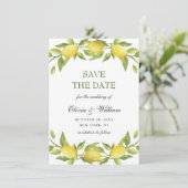 Elegant Waterverf Lemons Greenery Wedding Save The Date (Staand voorkant)