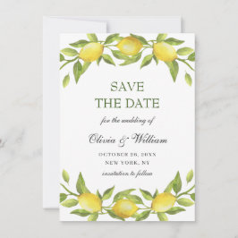 Elegant Waterverf Lemons Greenery Wedding Save The Date