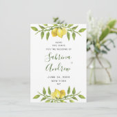 Elegant Waterverf Lemons Greenery Wedding Save The Date (Staand voorkant)