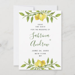 Elegant Waterverf Lemons Greenery Wedding Save The Date
