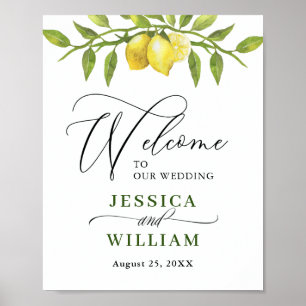 Elegant Waterverf Lemons Greenery Wedding Welkom Poster