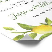 Elegant Waterverf Lemons Greenery Wedding Welkom Poster (Hoek)