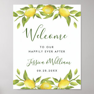 Elegant Waterverf Lemons Greenery Wedding Welkom Poster