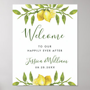 Elegant Waterverf Lemons Greenery Wedding Welkom Poster