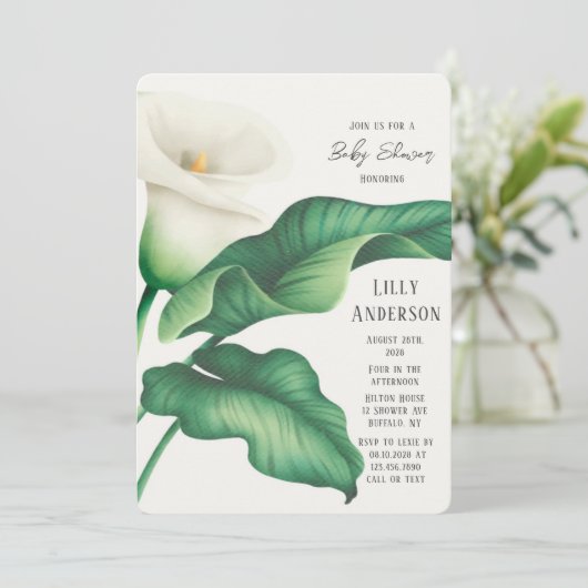 Elegant Waterverf Lilly Flower Baby shower Kaart (Staand voorkant)