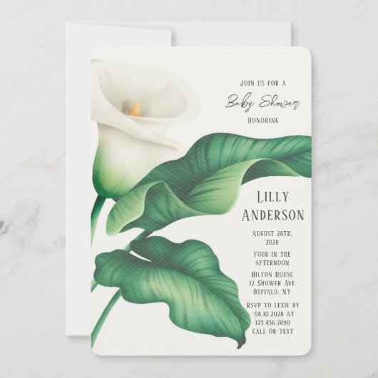 Elegant Waterverf Lilly Flower Baby shower Kaart (Voorkant)