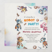 Elegant Waterverf Little Robots Baby shower Kaart (Voorkant / Achterkant)