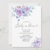 Elegant waterverf maan paarse bloemen baby in bl kaart (Voorkant)