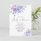 Elegant waterverf maan paarse bloemen baby in bl kaart (Staand voorkant)