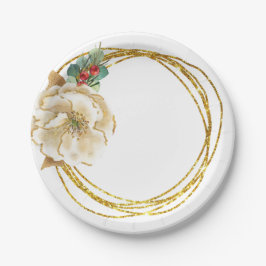 Elegant Waterverf Magnolia en Gold Wreath Papieren Bordje