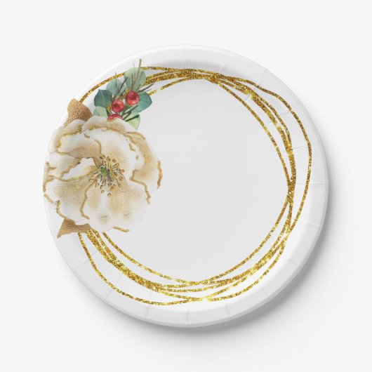 Elegant Waterverf Magnolia en Gold Wreath Papieren Bordje (Voorkant)