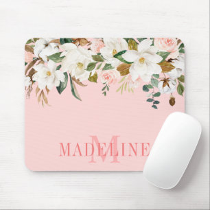 Elegant Waterverf Magnolias Rozen Floral Monogram Muismat