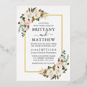 Elegant Waterverf Magnolias Rozen Weddenschap Gold Folie Uitnodiging (Voorkant)