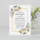 Elegant Waterverf Magnolias Rozen Weddenschap Gold Folie Uitnodiging (Staand Voorkant)