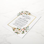 Elegant Waterverf Magnolias Rozen Weddenschap Gold Folie Uitnodiging (Gedraaid)